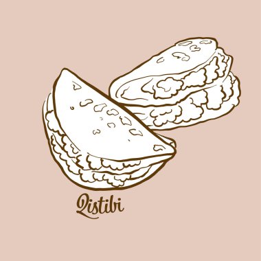 El çizimi Qistibi ekmek çizimi. Tataristan, Bashkortostan 'da genellikle bilinen yassı ekmek. Vektör çizim serisi.