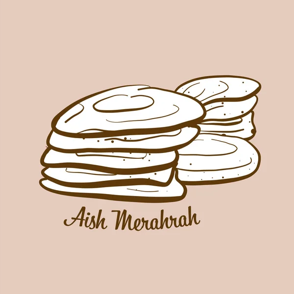 Handritad Aish Merahrah Bröd Illustration Platta Bröd Vanligen Känt Egypten — Stock vektor