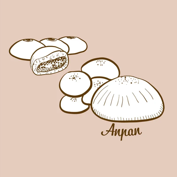 Ilustración Pan Anpan Dibujado Mano Pan Dulce Generalmente Conocido Japón — Archivo Imágenes Vectoriales