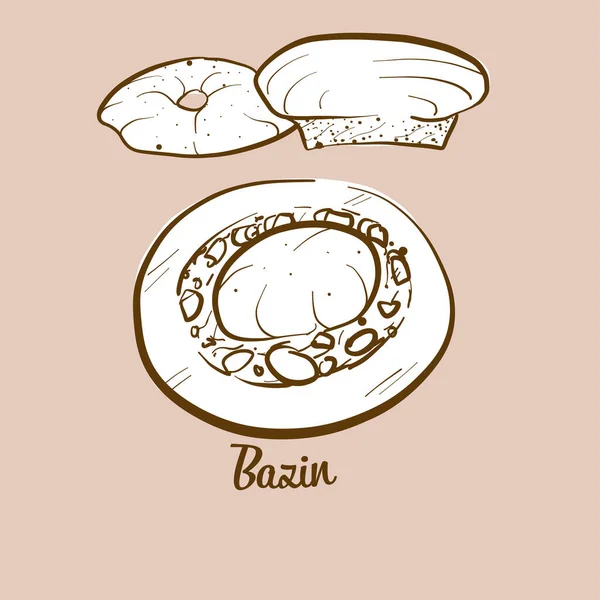 Met Hand Getekend Bazin Brood Illustratie Platbrood Meestal Bekend Libië — Stockvector