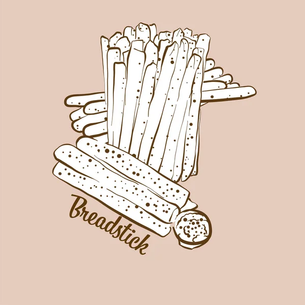 Χειροποίητη Απεικόνιση Ψωμιού Breadstick Ξηρό Ψωμί Συνήθως Γνωστό Στην Ιταλία — Διανυσματικό Αρχείο