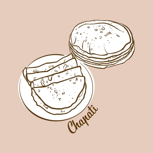 Ilustración Pan Chapati Dibujado Mano Pan Plano Generalmente Conocido Sur — Archivo Imágenes Vectoriales