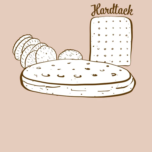 Handritad Hardtack Bröd Illustration Platta Bröd Vanligen Känt Europa Amerika — Stock vektor