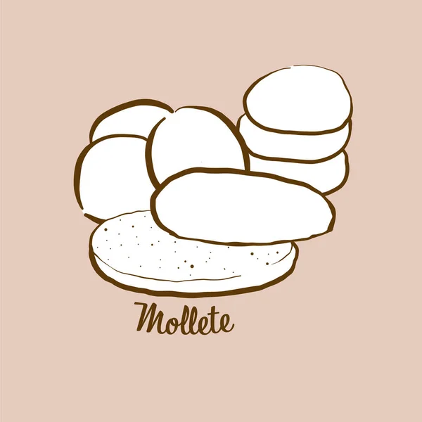 Handgezeichnete Illustration Von Mollete Brot Fladenbrot Weiß Normalerweise Andalusien Spanien — Stockvektor