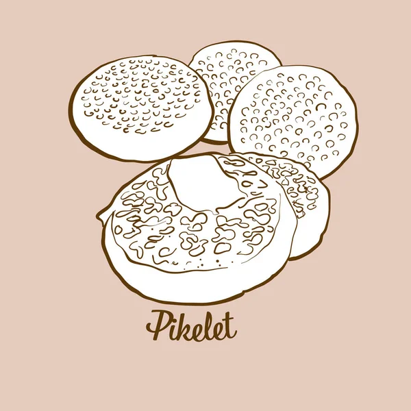 Ručně Kreslený Obrázek Pikeletova Chleba Palačinka Obvykle Známá Spojeném Království — Stockový vektor