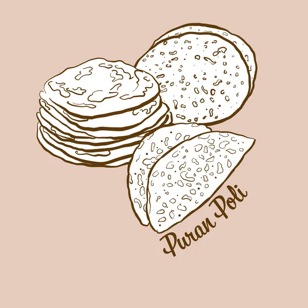 Ręcznie Rysowana Ilustracja Chleba Puran Poli Płaski Chleb Zwykle Znany — Wektor stockowy