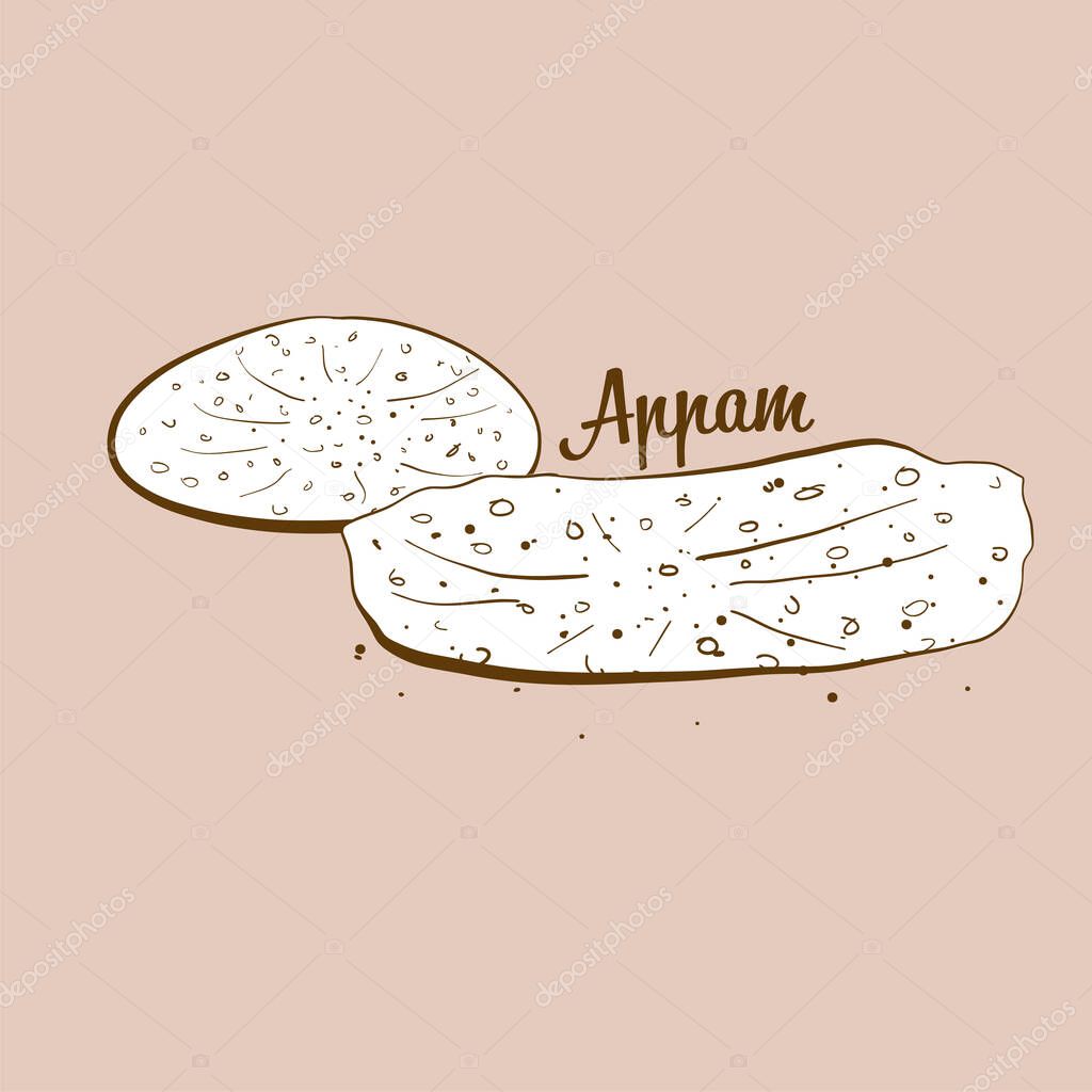 Hand-drawn Appam bread illustration. Varies widely, usually known in India. Vector drawing series.
