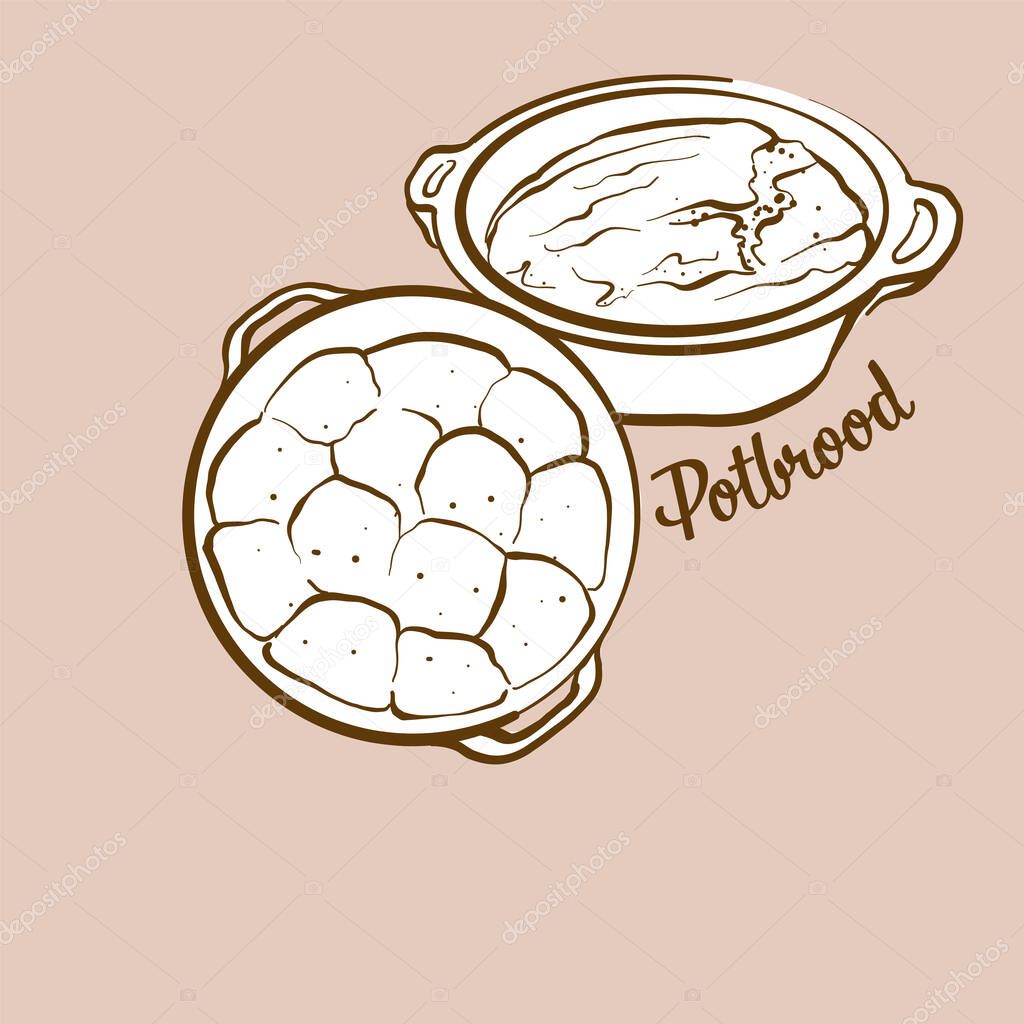 Hand-drawn Potbrood bread illustration. Leavened, usually known in South Africa. Vector drawing series.