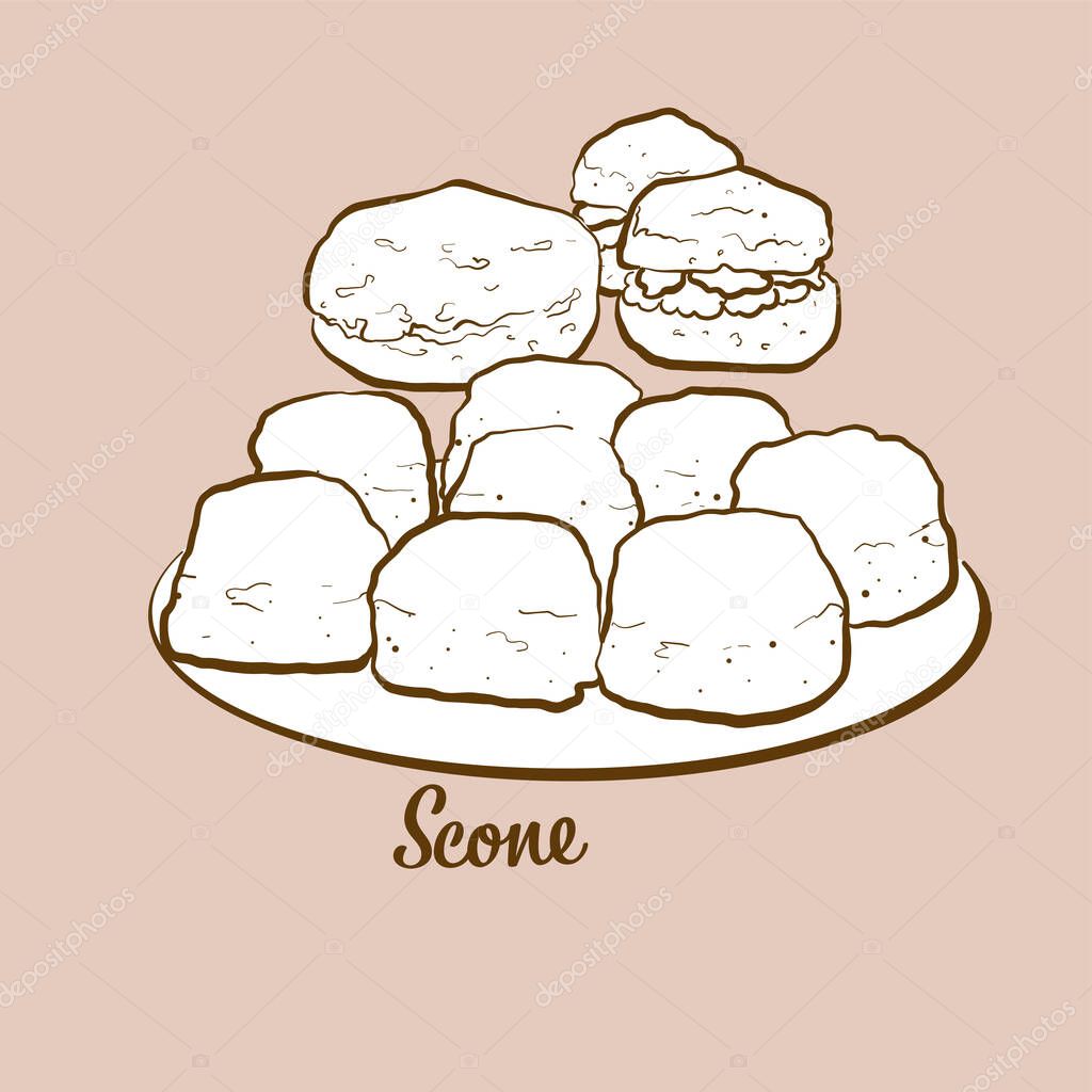 Hand-drawn Scone bread illustration. Quick bread, usually known in United Kingdom. Vector drawing series.