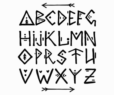 Etnik yazı tipinde İskandinav tarzı. ABC el çizili harfler. Eski hat