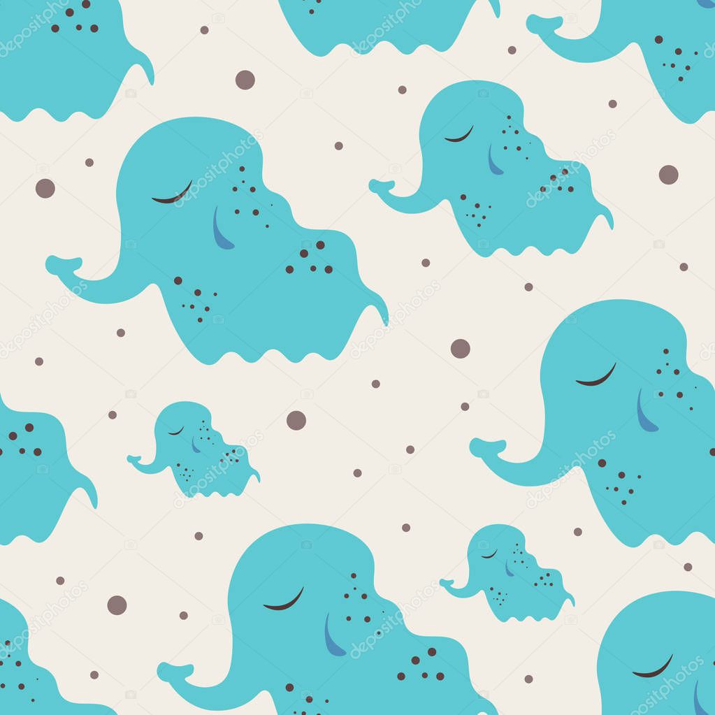Cute seamless childish pattern for kids in scandinavian style with elephant.