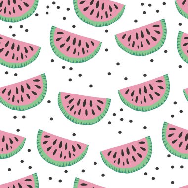 Karpuz ile şirin seamless çocukça modeli. Çocuk giyim, tekstil, ambalaj için.