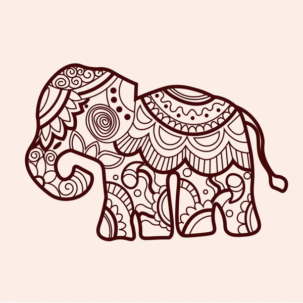 Mehndi gekleurde traditionele Indiase etnische symbool met olifant. Goed voor henna ontwerp, stof, textiel, t-shirt afdrukken, tatoeage of poster — Stockvector