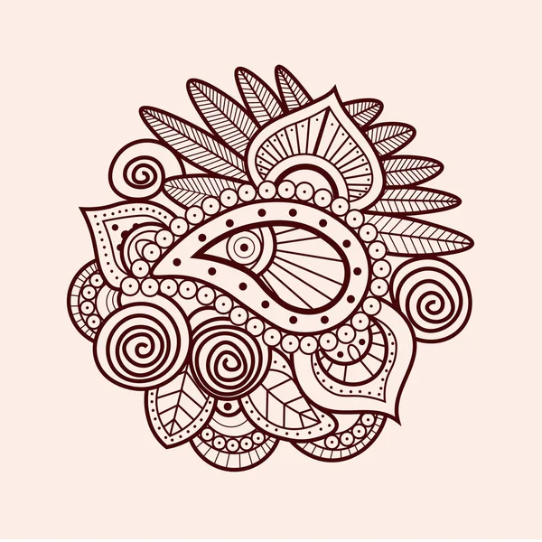 Mehndi símbolo étnico indio tradicional con elementos florales. Bueno para el diseño de henna, tatuaje, tela, textil, impresión de camiseta o póster. Ilustración vectorial — Vector de stock