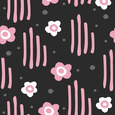 Sevimli çiçek ve dekoratif öğeler İskandinav tarzı ile Seamless modeli. Elle çizilmiş tasarım. Çocuklar, çocuk odası, kaydırma veya Tekstil için