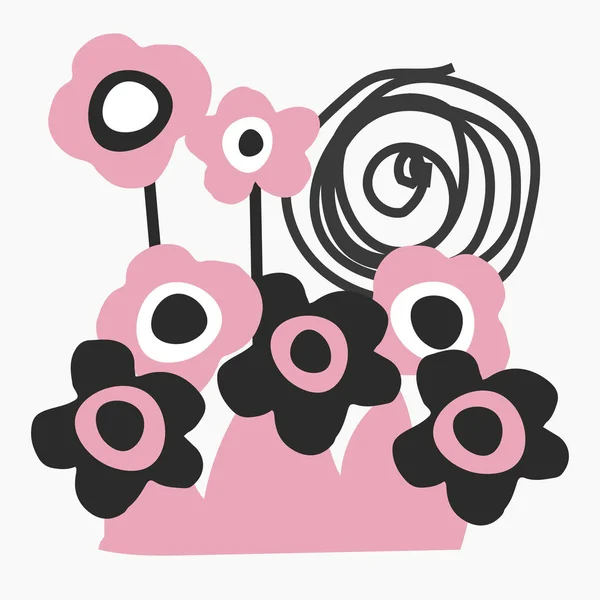 Flores abstractas dibujadas a mano en diseño escandinavo. Flores que crecen en un jardín y en el campo. Para niños, guardería, envoltorio o textil. Cartel imprimible . — Vector de stock
