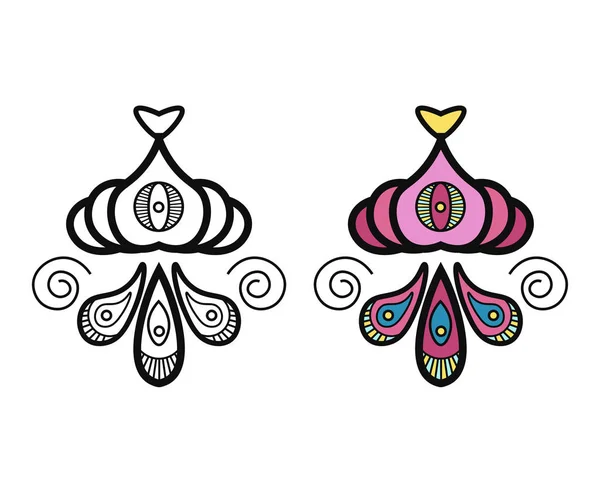 Mehndi coloreado símbolo étnico indio tradicional. Bueno para diseño de henna, tela, textil, impresión de camiseta o póster — Vector de stock