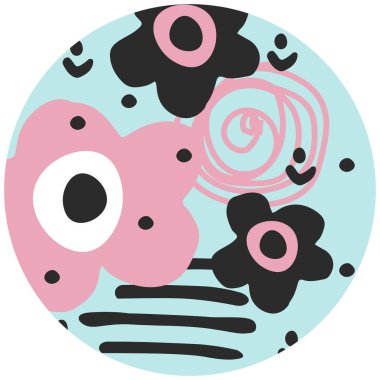 El soyut çiçek İskandinav tasarım çekilmiş. Yuvarlak kare çiçeklenir. Çocuklar, çocuk odası, kaydırma veya tekstil, İskandinav poster için.