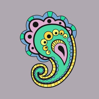 Mehndi geleneksel Hint etnik sembolü renkli. Kına tasarım, kumaş, tekstil, t-shirt baskı veya poster için iyi.