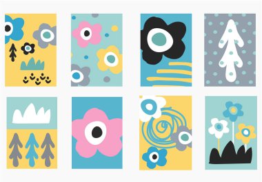 Güzel bir çocuk çizim seti. El posterler İskandinav tarzında çekilmiş çocuk, posterler veya afiş, tebrik kartları için. t-shirt yazdırır. Kreş çizimler