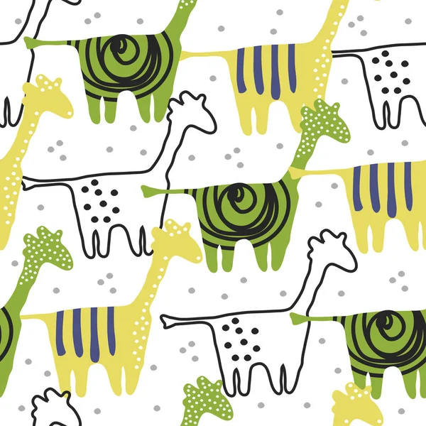 Söta sömlösa mönster med giraff. Djur mönster i skandinavisk stil. För barn och barn. För textil, tyg, inslagning eller affisch. Vector hand dras illustration. — Stock vektor