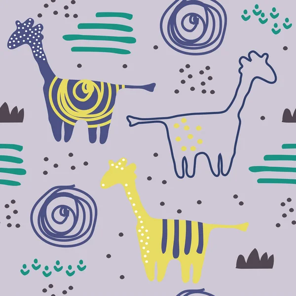 Cute Seamless Pattern Giraffe Animal Pattern Scandinavian Style Children Kids — Stock Vector