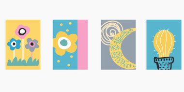 Güzel bir çocuk çizim seti. El posterler İskandinav tarzında çekilmiş çocuk, posterler veya afiş, tebrik kartları için. t-shirt yazdırır. Kreş çizimler