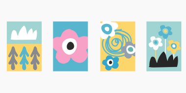 Güzel bir çocuk çizim seti. El posterler İskandinav tarzında çekilmiş çocuk, posterler veya afiş, tebrik kartları için. t-shirt yazdırır. Kreş çizimler