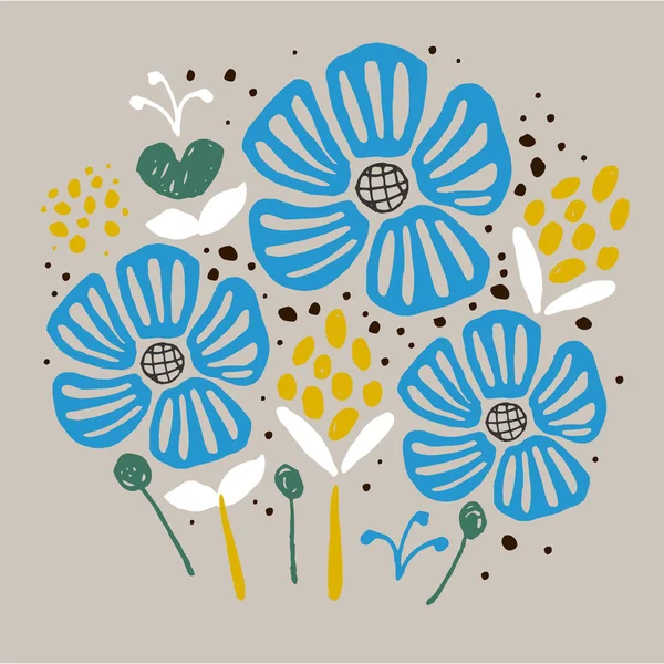 Abstraktes Plakat mit Blumen im skandinavischen Stil. Handgezeichnetes Design. — Stockvektor