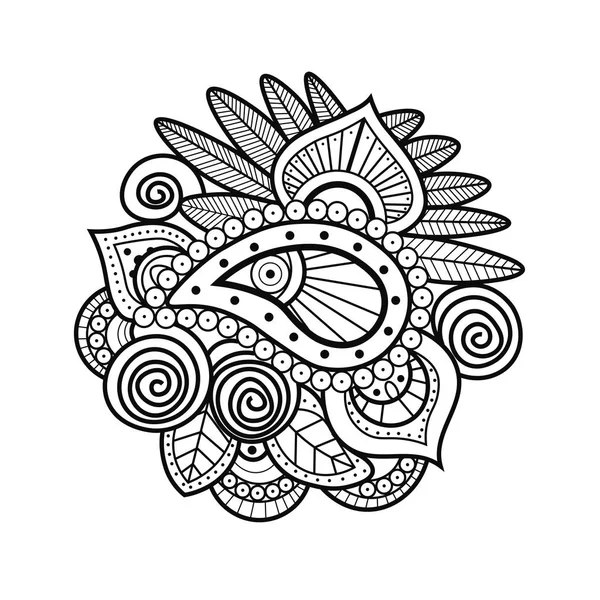 Mehndi tradicional símbolo étnico indiano com elementos florais. Bom para design de henna, tatuagem, tecido, têxtil, impressão de t-shirt ou cartaz. Ilustração vetorial — Vetor de Stock