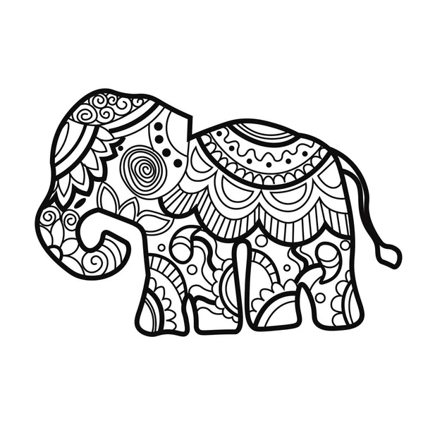 Mehndi gekleurde traditionele Indiase etnische symbool met olifant. Goed voor henna ontwerp, stof, textiel, t-shirt afdrukken, tatoeage of poster — Stockvector