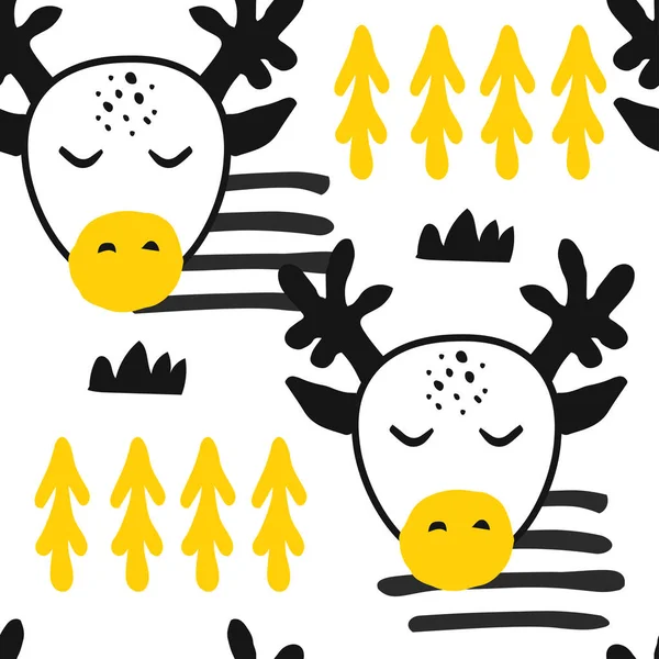 Dzikie jelenie i łosie ilustracja w skandynawskim stylu dla dzieci włókienniczych, dziecinna plakaty lub tkaniny przedszkola — Wektor stockowy