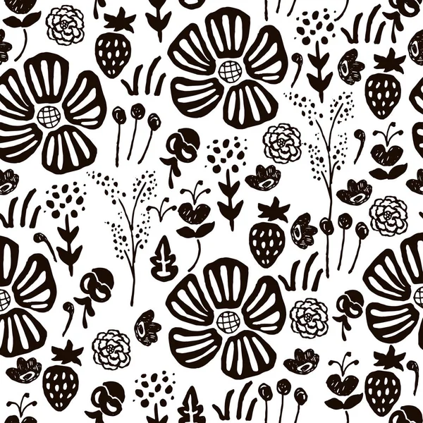 Ręcznie rysowane kwiatowy wzór w stylu skandynawskim. Projekt Monohrome. Dla wyrobów włókienniczych lub ubrania wydruków. — Wektor stockowy