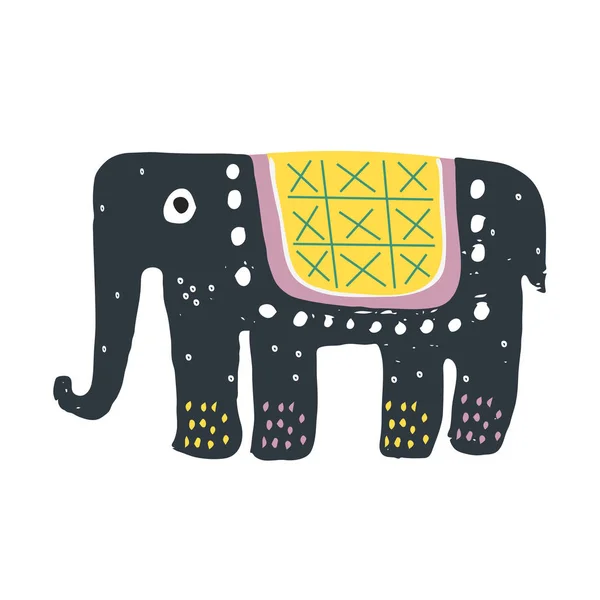 만화 귀여운 코끼리 일러스트입니다. 이국적인 야생 사파리 동물입니다. 손으로 그린 디자인. — 스톡 벡터