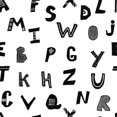 Çocukça İskandinav tarzı yazı tipi ile desen. Komik dekoratif harfler