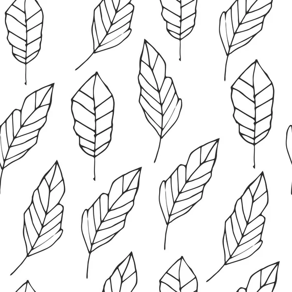 Wzór z liści. Grafika liniowa. Doodle szkic. Ilustracja jesień. — Wektor stockowy