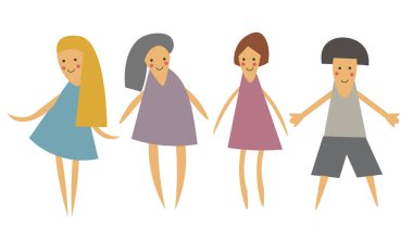 Soyut karakter. Kolaj stil. Peaple yürüyüş veya dans.