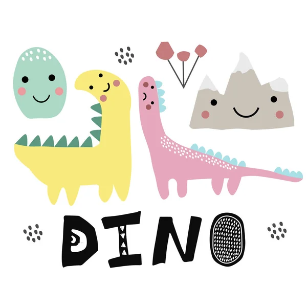 Интерьерный плакат Dino для детей. Карикатура . — стоковый вектор