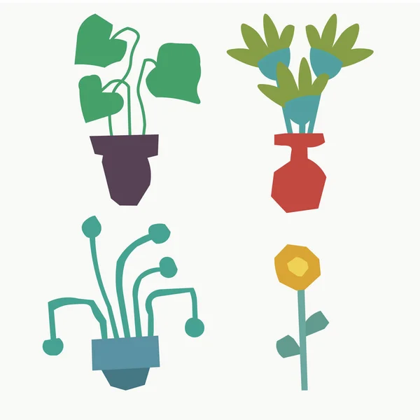 Plantes d'intérieur en pot pour le décor de la maison. Fleurs abstraites de collage . — Image vectorielle