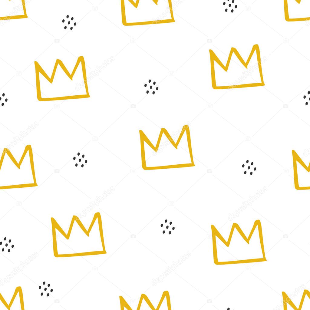 Pattern with yellow crown illustration in cartoon style.