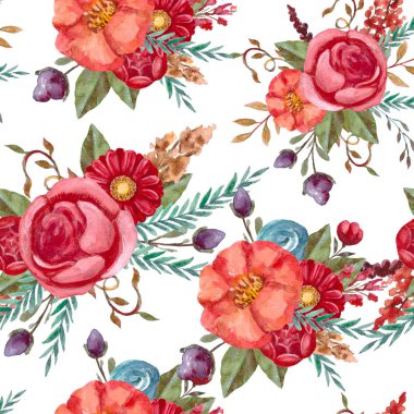 Watercolor floral pattern. Pattern with flowers. Retro,vintage bouquet. clipart