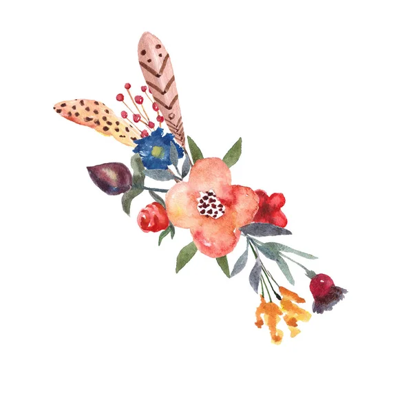 Corona floral de acuarela. Flujos pintados a mano. Ilustración botánica en estilo boho. Aislado sobre blanco — Foto de Stock