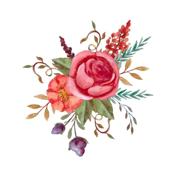 Ramo floral de acuarela.Vintage, flores retro. Ilustración botánica pintada a mano . —  Fotos de Stock