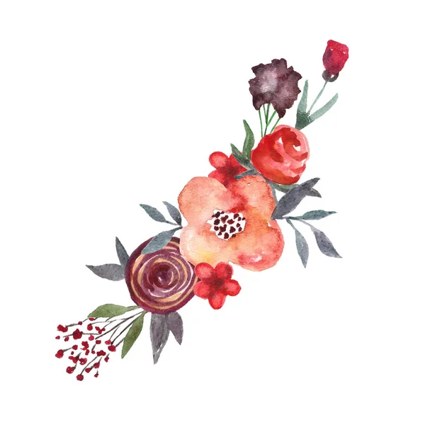 Corona floral de acuarela. Flujos pintados a mano. Ilustración botánica en estilo boho. Aislado sobre blanco — Foto de Stock