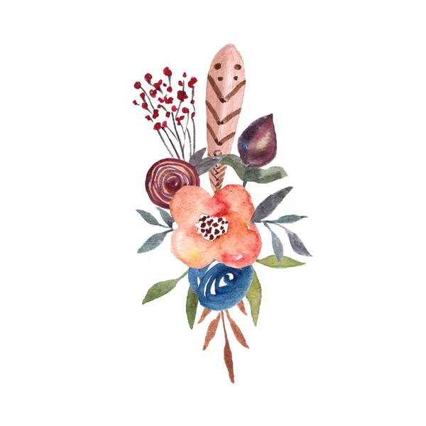 Corona floral de acuarela. Flujos pintados a mano. Ilustración botánica en estilo boho. Aislado sobre blanco — Foto de Stock