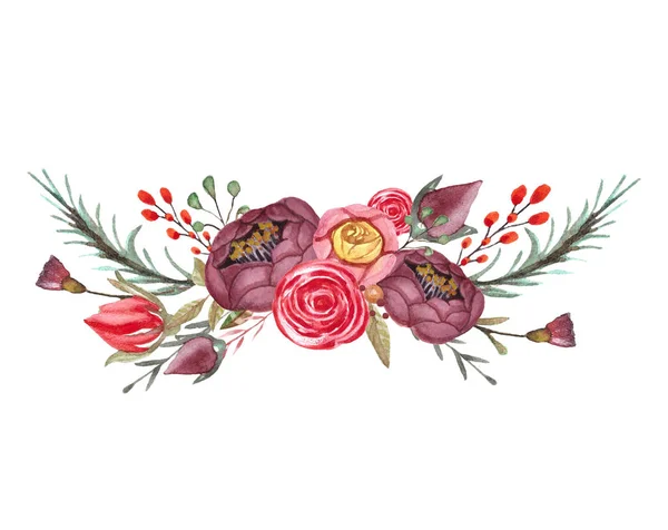 Ακουαρέλα floral μπουκέτο. Σύνθεση με λουλούδια που απομονώνονται σε φόντο. Πρότυπο για προσκλητήριο γάμου, ευχετήρια κάρτα, τυπογραφία εκτυπώσεις. — Φωτογραφία Αρχείου