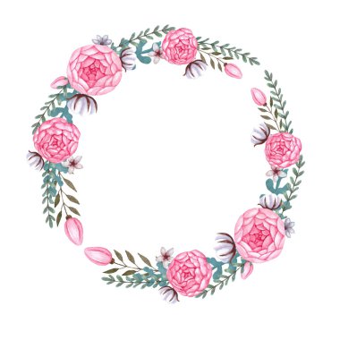 Sulu boya pembe çiçek çelenk Peony çiçek çiçekler