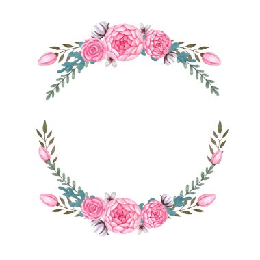 Sulu boya pembe çiçek çelenk Peony çiçek çiçekler