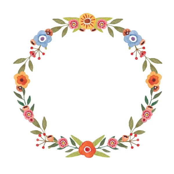 Hand geschilderd in aquarel bloemen krans Frame. Mooie bloemen illustratie voor bruiloft, babydouche, wenskaart, uitnodiging, verjaardag decor. — Stockfoto