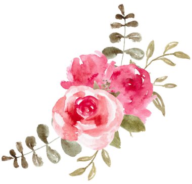 Sulu Boya çiçekler, çiçek buketi illüstrasyon, botanik sanat düğün tasarım, davet templat, parmak izi, tekstil.